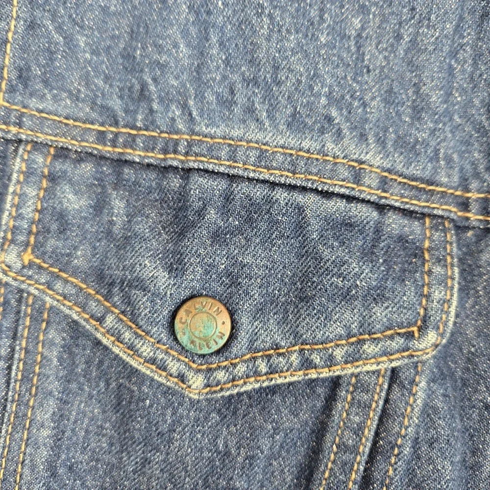 Calvin Klein Vtg Denim Jacket Mens Size L Made in USA Dark Wash Cotton Retro 90s